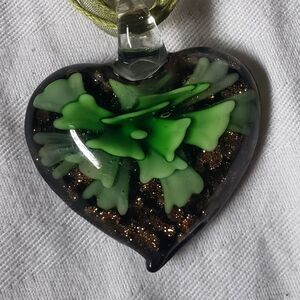 Green Glass Heart Pendant Necklace